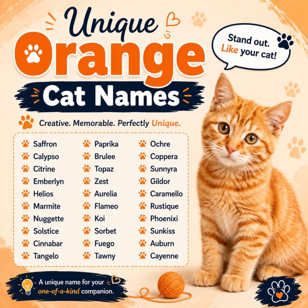 Cute orange tabby kitten with unique orange cat names list featuring creative and memorable naming ideas