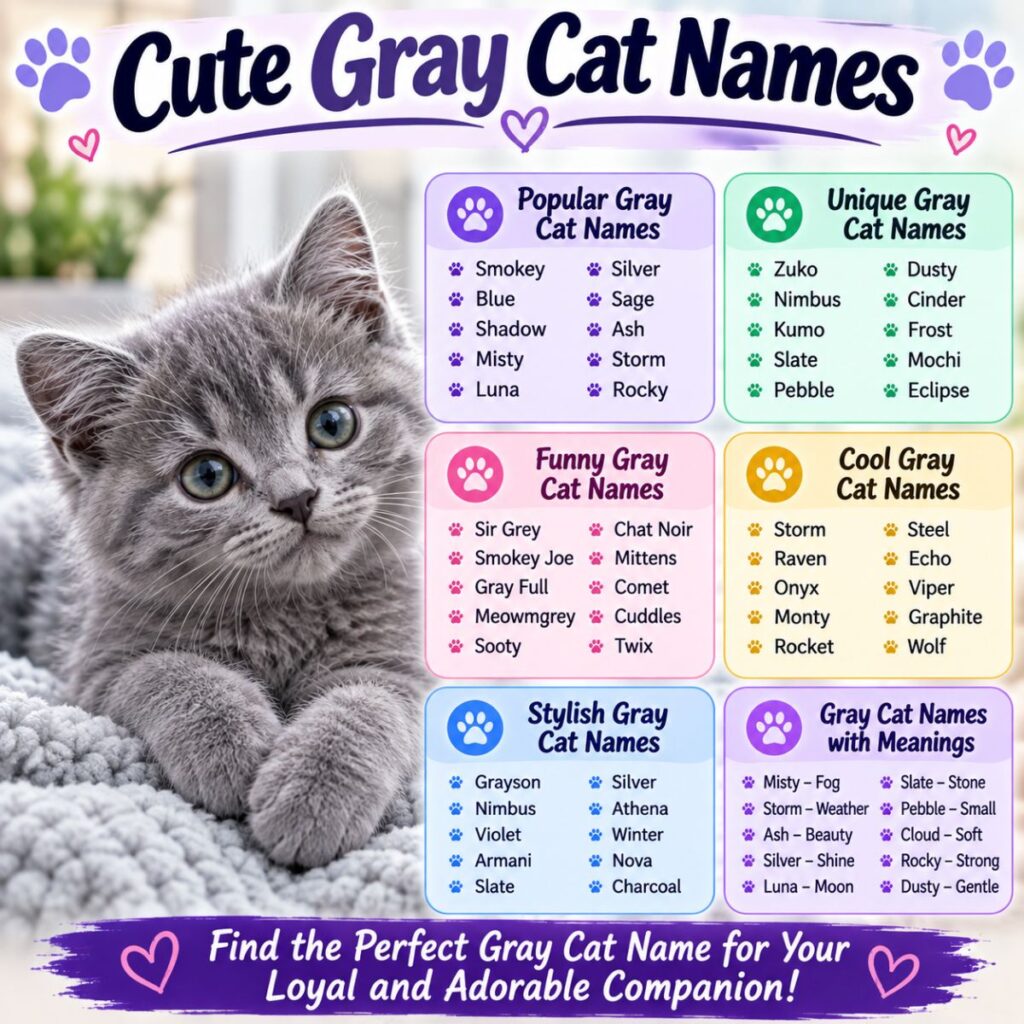 Cute gray cat names with popular, unique, funny, cool, and stylish name ideas