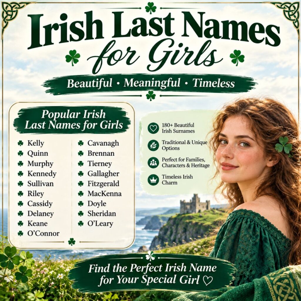 Irish last names for girls featuring beautiful, traditional, and unique surname ideas