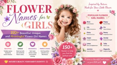 Flower names for girls featuring 150+ beautiful, unique, and meaningful floral baby girl name ideas with a charming floral theme.
