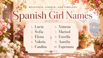 List of beautiful Spanish girl names like Lucia and Sofia on an elegant floral background