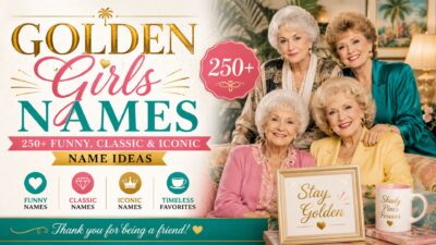 Golden Girls names list featuring funny, classic, and iconic name ideas with a retro-inspired group of cheerful women.