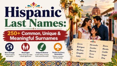 Hispanic last names guide featuring 250+ common, unique, and meaningful surnames with cultural heritage theme