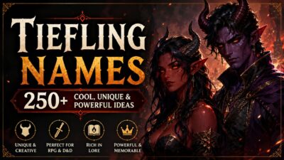 Tiefling names guide featuring fantasy male and female tieflings with 250+ cool, unique, and powerful name ideas