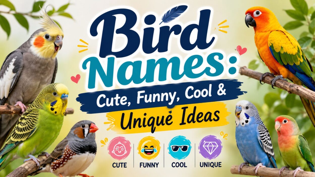 Bird names featuring cute, funny, cool, and unique ideas with colorful pet birds