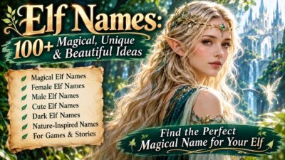 Enchanting elf queen in a magical forest with 100+ unique and beautiful elf name ideas