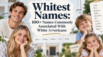 Whitest names featuring classic American name ideas like James, Emily, William, Olivia, and Michael