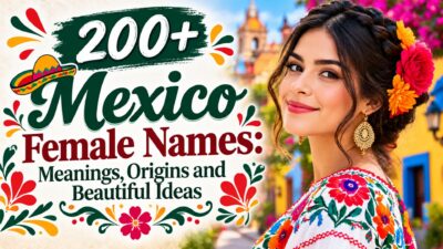 200+ Mexico female names with meanings and origins, featuring a woman in colorful traditional Mexican-inspired clothing.