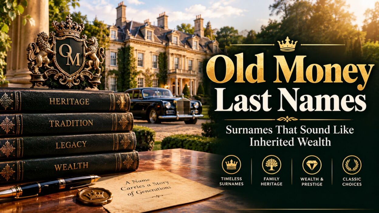 Old money last names inspired by wealthy family surnames, inherited wealth, aristocratic heritage, and timeless prestige.
