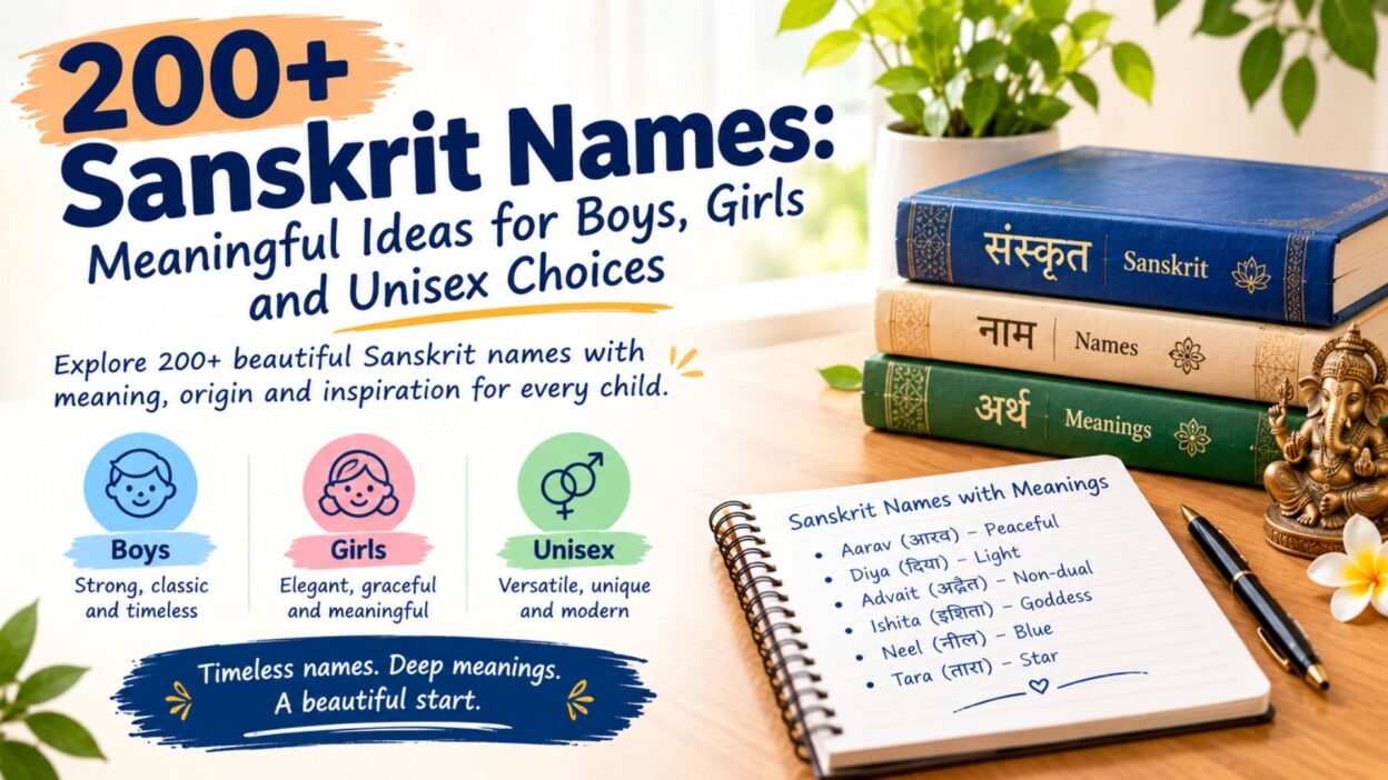 200+ Sanskrit names for boys, girls, and unisex choices with meaningful origins and name meanings.
