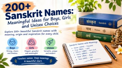 200+ Sanskrit names for boys, girls, and unisex choices with meaningful origins and name meanings.