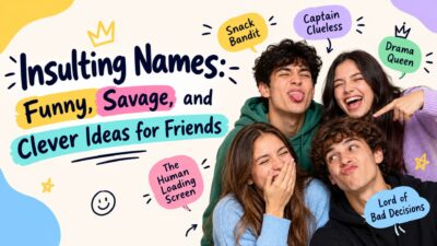 Insulting Names: funny, savage, and clever nicknames for friends with playful doodles