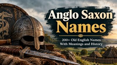 Anglo Saxon names with an ancient helmet, shield, sword, and Old English historical setting