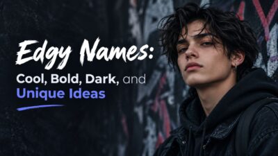 Edgy names featuring cool, bold, dark, and unique ideas against a moody urban background.