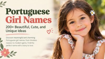 Portuguese girl names featuring 200+ beautiful, cute, and unique ideas with a smiling young girl.