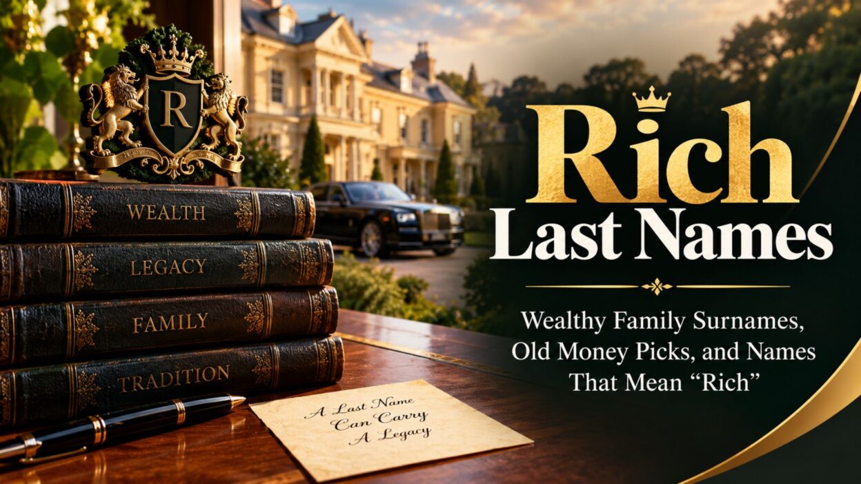 Rich last names featuring wealthy family surnames, old money names, and surnames associated with wealth and legacy.